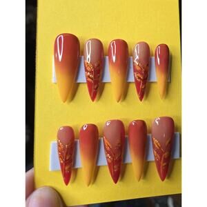 Fall ombre leaves press on nails custom made